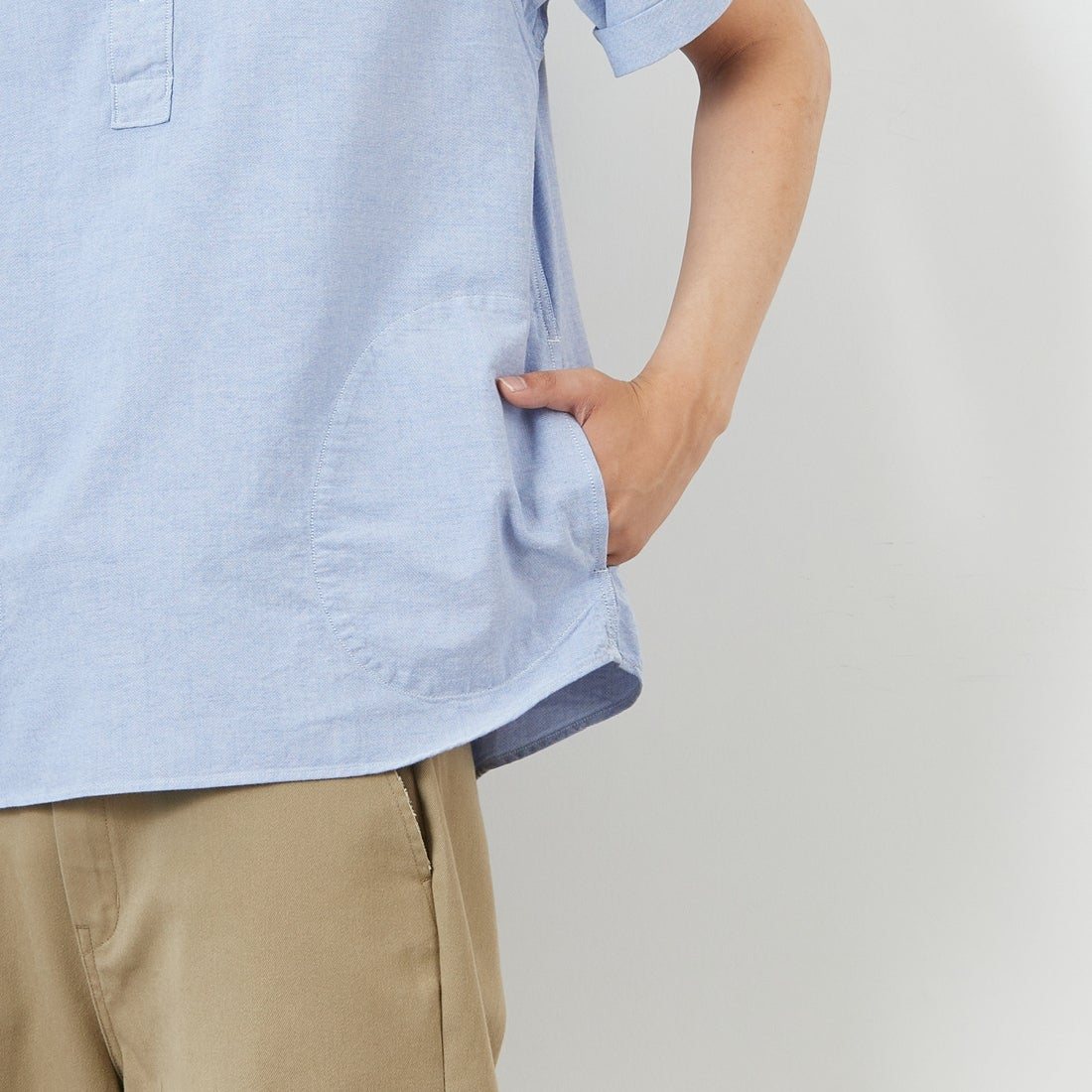 DANTON [ダントン] ラウンドカラー プルオーバーシャツ [DT-B0284SOX] BLUE &&モデル身長：179cm 着用サイズ：40&&
