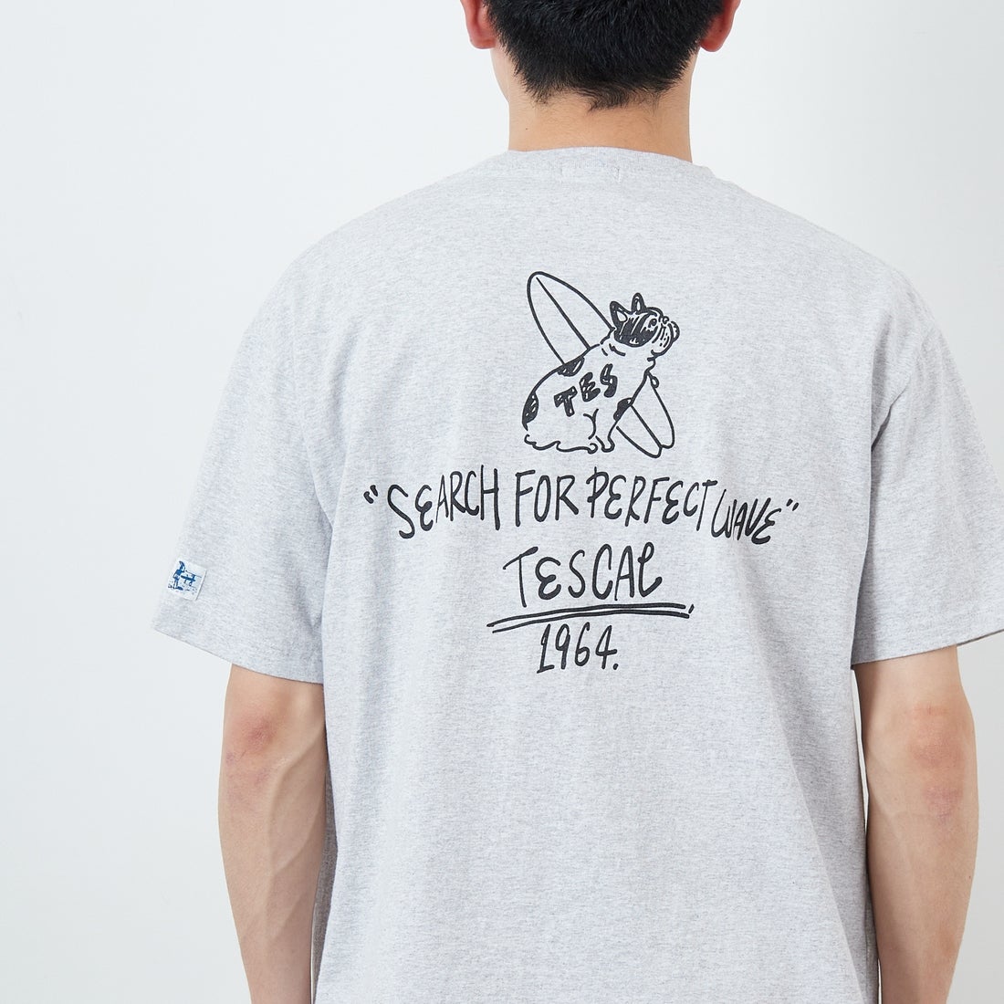 The Endless Summer [エンドレスサマー] 別注 手書き風ロゴ BUHIバックプリントTシャツ [FH-25574502-JF] 03 MIX GRA &&モデル身長：168cm 着用サイズ：L&&