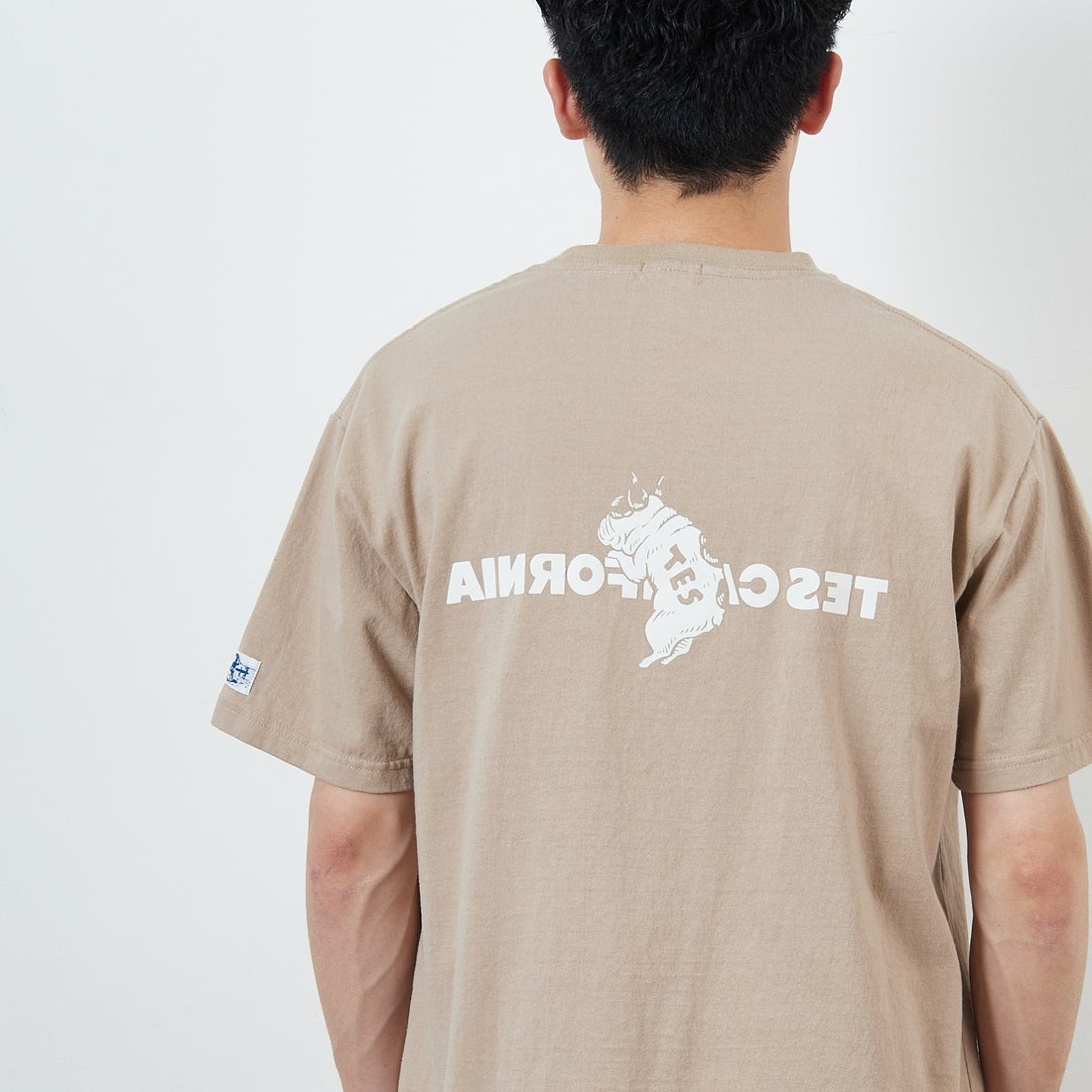 The Endless Summer [エンドレスサマー] 別注 TES CALフロッキーロゴプリントTシャツ [FH-25574504-JF] 35 BEIGE &&モデル身長：168cm 着用サイズ：L&&