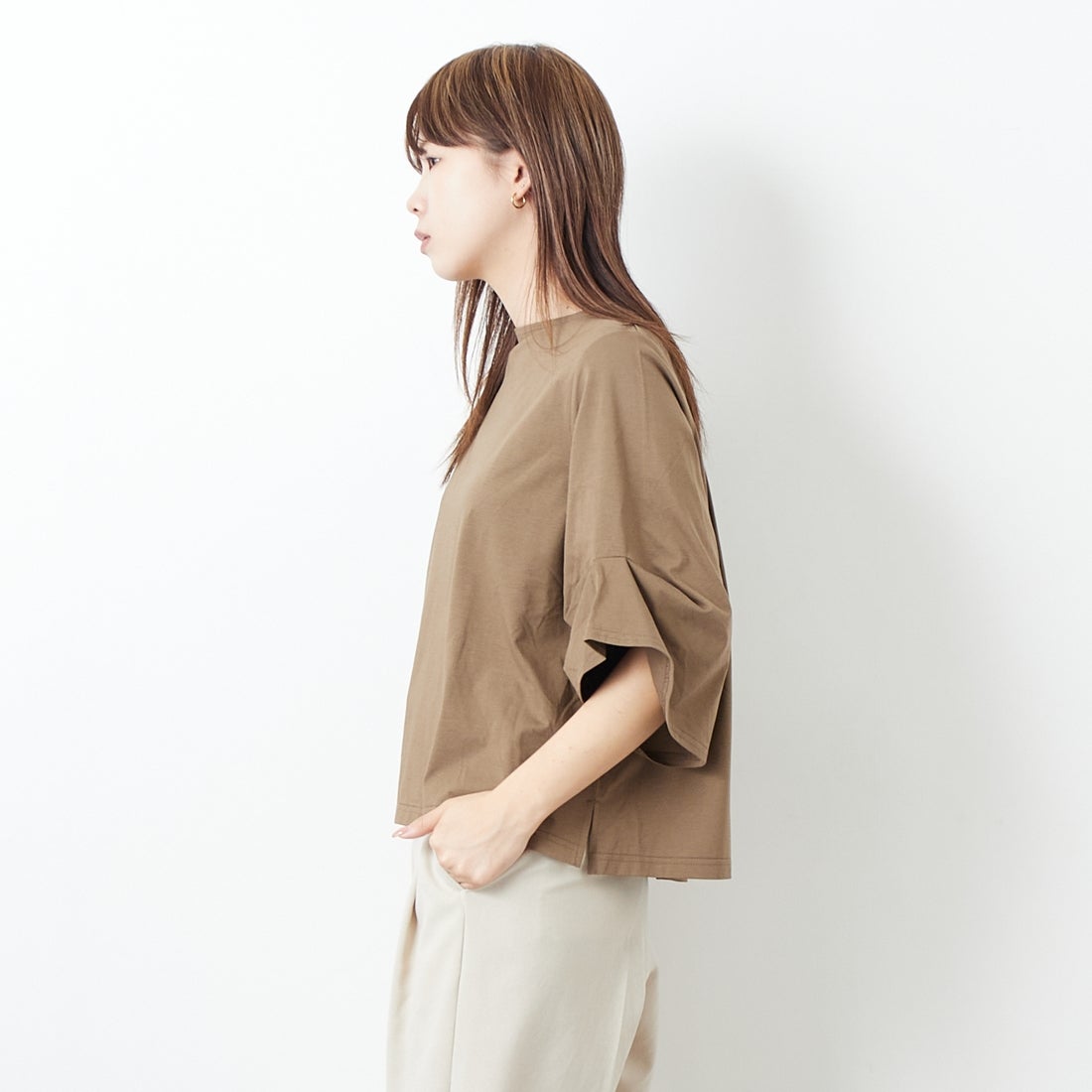 Jf Ready Made [ジェイエフレディメイド] 袖タック シルケットプルオーバー [3112133] 701 ﾌﾞﾗｳﾝ &&モデル身長：167cm 着用サイズ：F&&