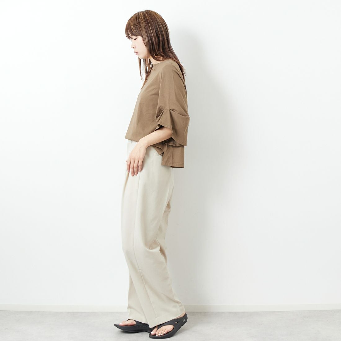 Jf Ready Made [ジェイエフレディメイド] 袖タック シルケットプルオーバー [3112133] 701 ﾌﾞﾗｳﾝ &&モデル身長：167cm 着用サイズ：F&&