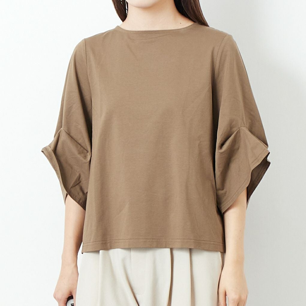 Jf Ready Made [ジェイエフレディメイド] 袖タック シルケットプルオーバー [3112133] 701 ﾌﾞﾗｳﾝ &&モデル身長：167cm 着用サイズ：F&&