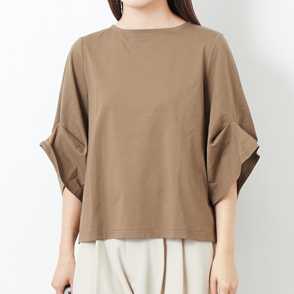 Jf Ready Made [ジェイエフレディメイド] 袖タック シルケットプルオーバー [3112133] 701 ﾌﾞﾗｳﾝ &&モデル身長：167cm 着用サイズ：F&&