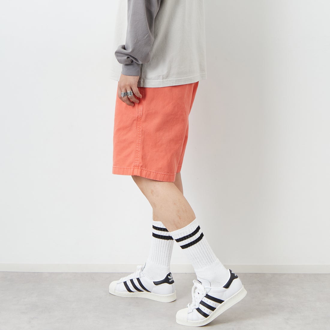 GRAMiCCi [グラミチ] Gショーツ ピグメントダイ [G4SM-P123] DEEP CORAL &&モデル身長：179cm 着用サイズ：L&&