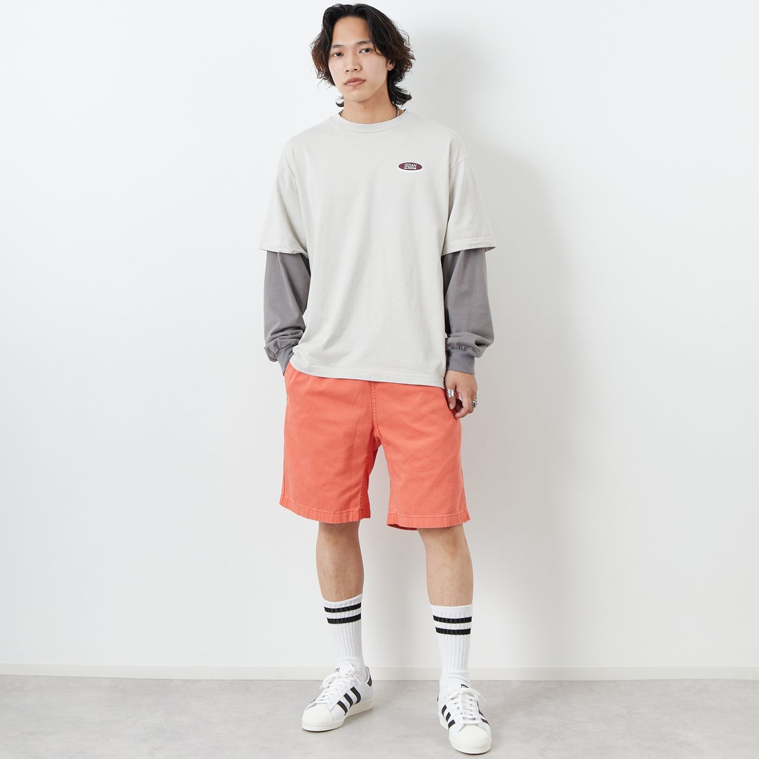 GRAMiCCi [グラミチ] Gショーツ ピグメントダイ [G4SM-P123] DEEP CORAL &&モデル身長：179cm 着用サイズ：L&&