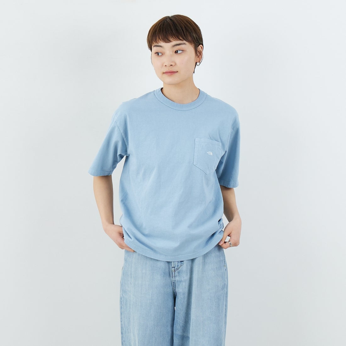 THE NORTH FACE PURPLE LABEL [ザ ノースフェイス パープルレーベル] 7オンス ポケットTシャツ [N25SI102] SX SX/OW &&モデル身長：160cm 着用サイズ：WS&&