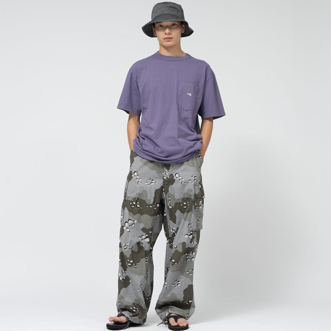THE NORTH FACE PURPLE LABEL [ザ ノースフェイス パープルレーベル] 7オンス ポケットTシャツ [N25SI102] FO FP/OW &&モデル身長：175cm 着用サイズ：M&&