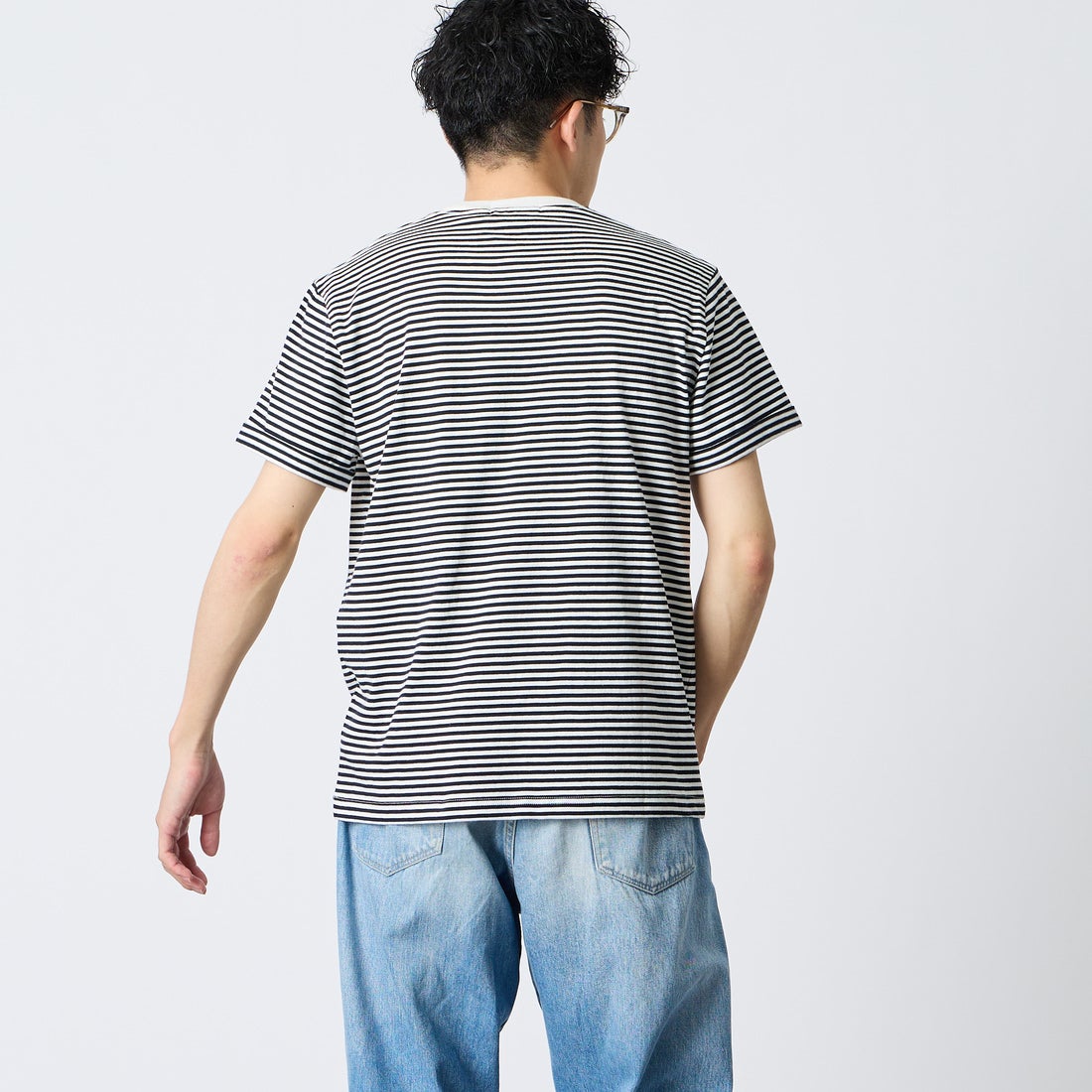 Gymphlex [ジムフレックス] ショートスリーブ ロールアップTシャツ [GY-C0446COM] WHT/NAV ST &&モデル身長：168cm 着用サイズ：M&&