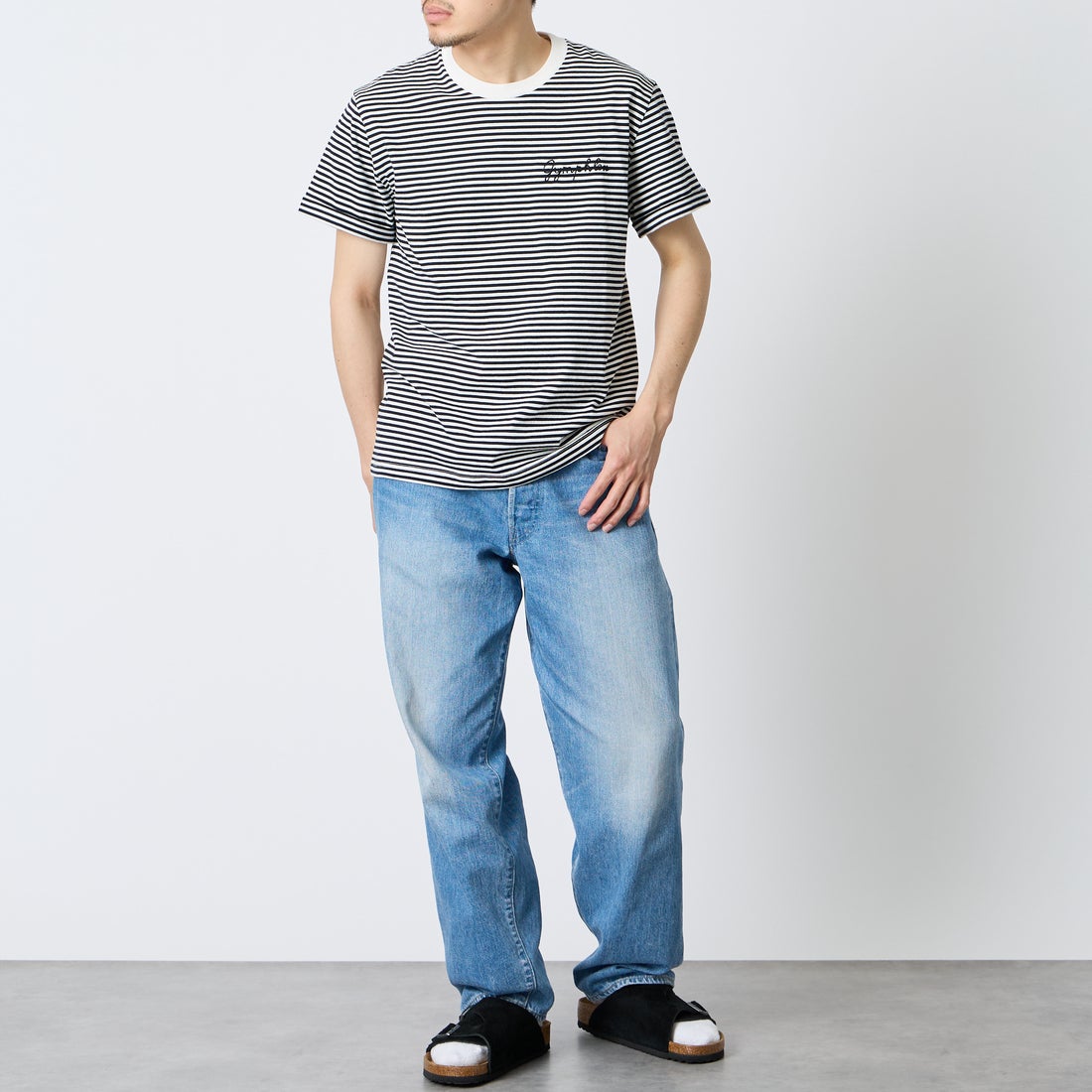 Gymphlex [ジムフレックス] ショートスリーブ ロールアップTシャツ [GY-C0446COM] WHT/NAV ST &&モデル身長：168cm 着用サイズ：M&&