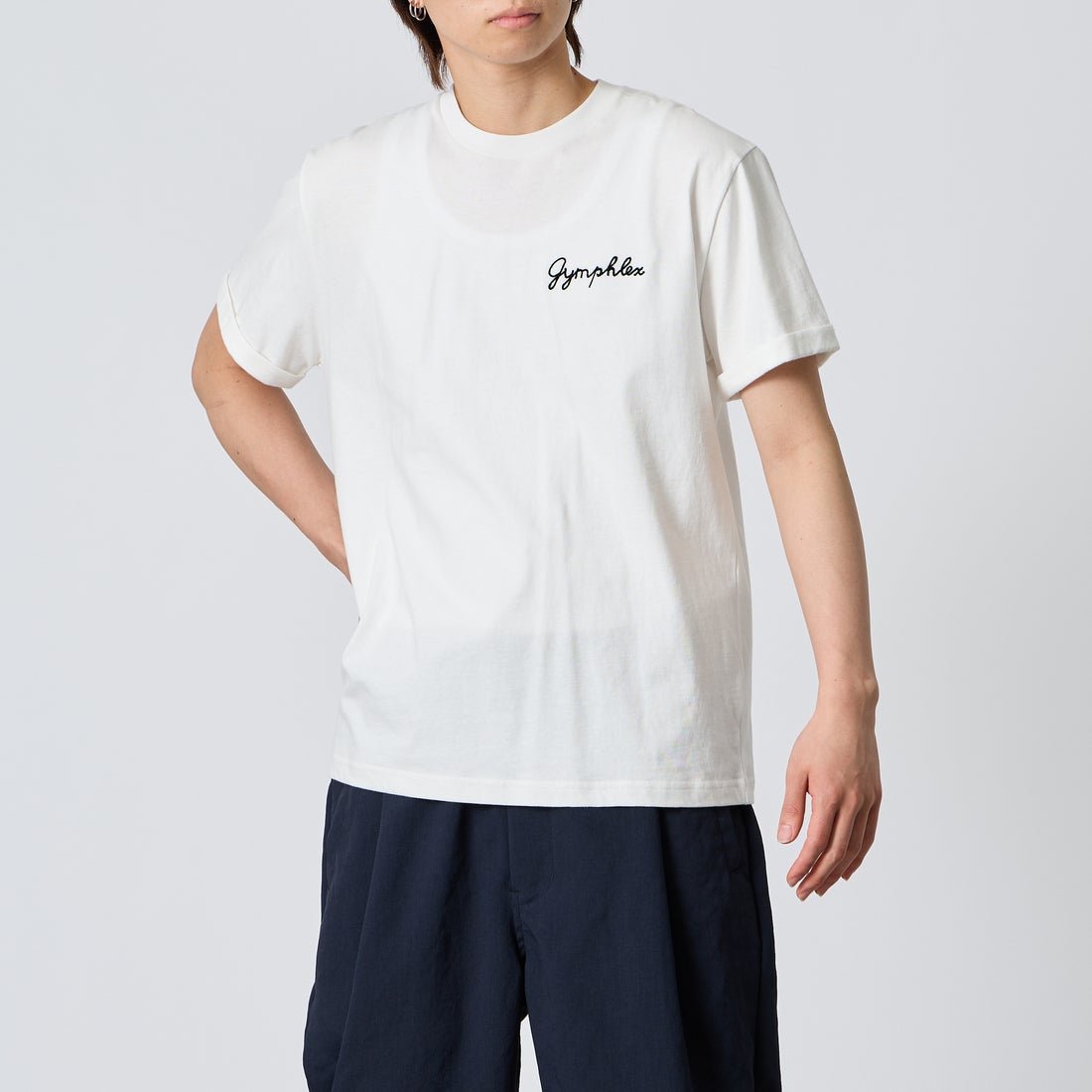 Gymphlex [ジムフレックス] ショートスリーブ ロールアップTシャツ [GY-C0446COM] WHITE &&モデル身長：177cm 着用サイズ：L&&