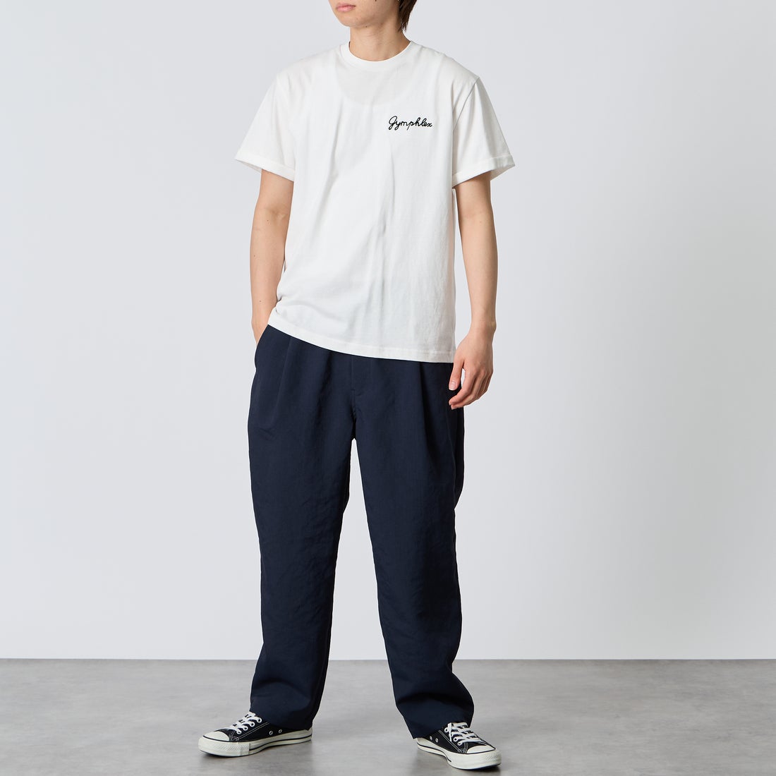 Gymphlex [ジムフレックス] ショートスリーブ ロールアップTシャツ [GY-C0446COM] WHITE &&モデル身長：177cm 着用サイズ：L&&