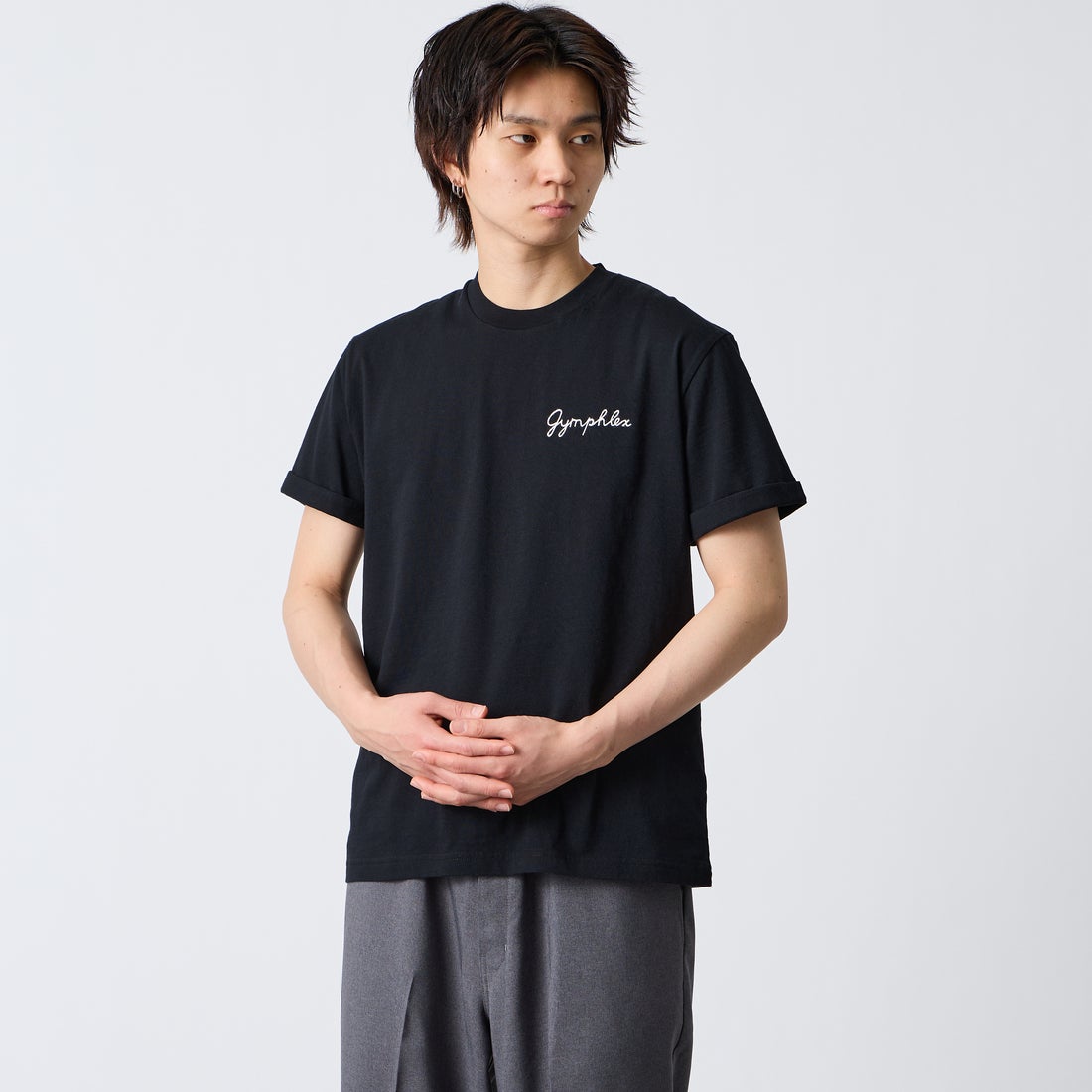 Gymphlex [ジムフレックス] ショートスリーブ ロールアップTシャツ [GY-C0446COM] BLACK &&モデル身長：177cm 着用サイズ：L&&