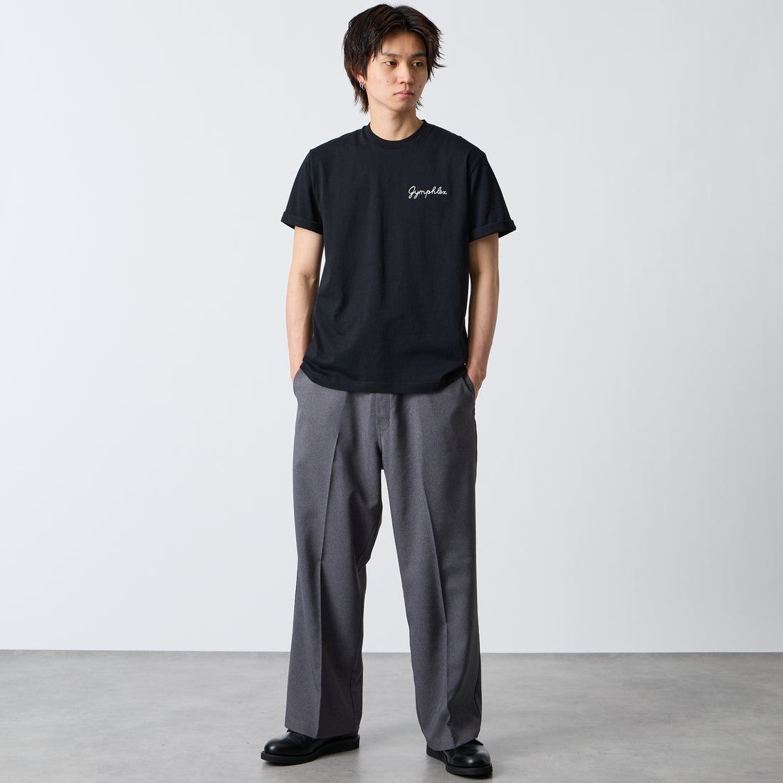 Gymphlex [ジムフレックス] ショートスリーブ ロールアップTシャツ [GY-C0446COM] BLACK &&モデル身長：177cm 着用サイズ：L&&