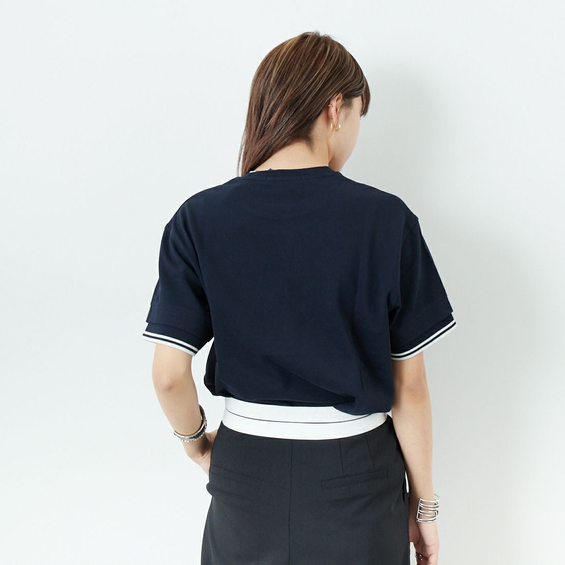 FRED PERRY [フレッドペリー] ティップライン ショートスリーブピケTシャツ [G9167] 608 NAVY &&モデル身長：167cm 着用サイズ：10&&