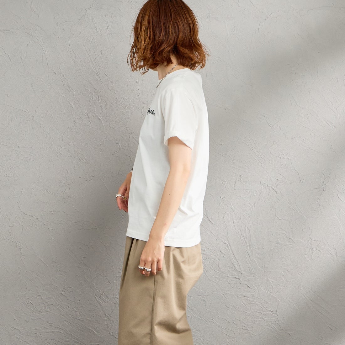 Gymphlex [ジムフレックス] ショートスリーブ ロールアップTシャツ [GY-C0446COM] WHITE &&モデル身長：158cm 着用サイズ：14&&