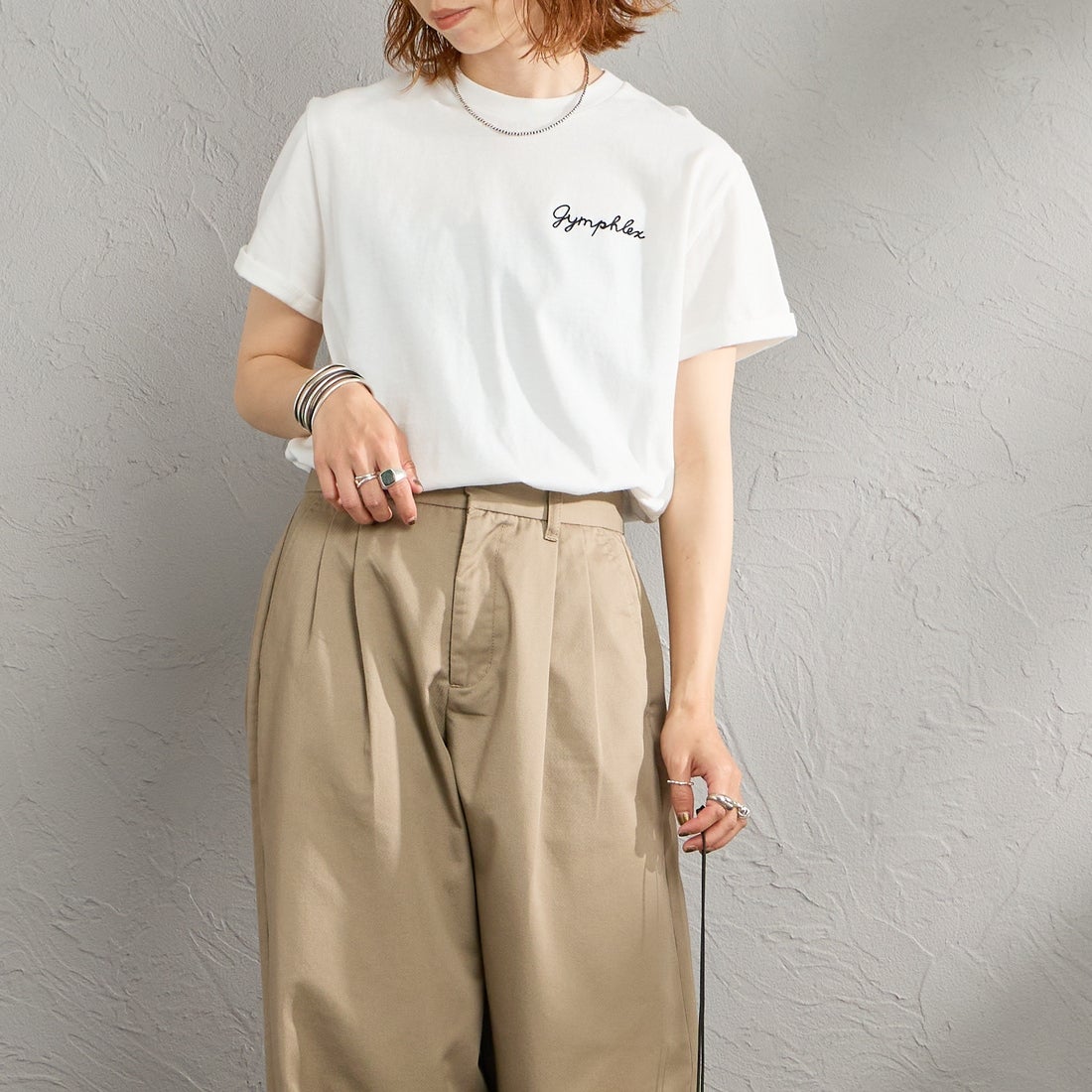 Gymphlex [ジムフレックス] ショートスリーブ ロールアップTシャツ [GY-C0446COM] WHITE &&モデル身長：158cm 着用サイズ：14&&