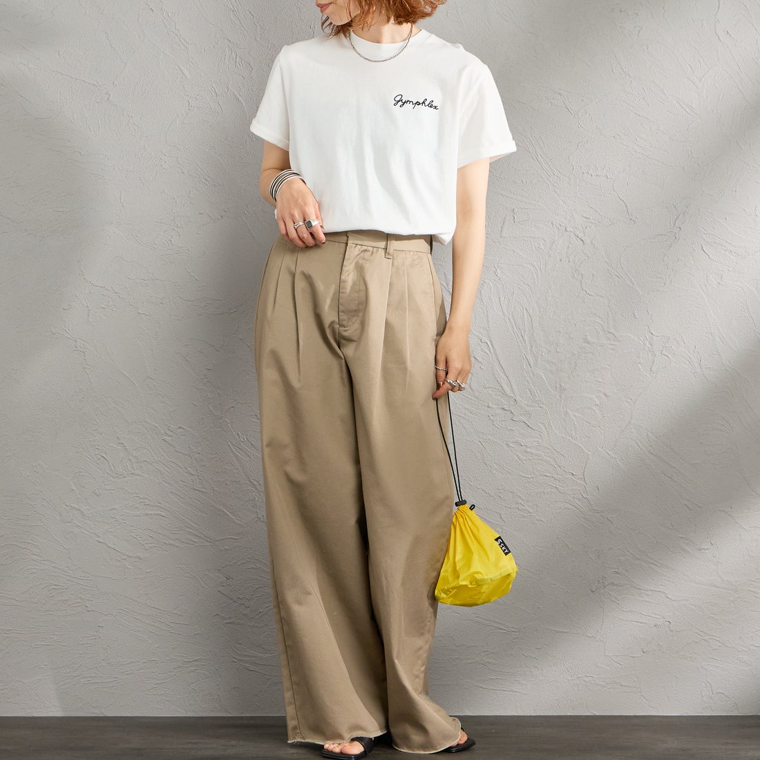 Gymphlex [ジムフレックス] ショートスリーブ ロールアップTシャツ [GY-C0446COM] WHITE &&モデル身長：158cm 着用サイズ：14&&