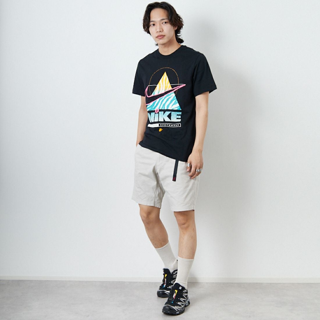 NIKE [ナイキ] BRANDRIFF スポーツウェアTシャツ [HV9150] 010 BLACK &&モデル身長：179cm 着用サイズ：M&&