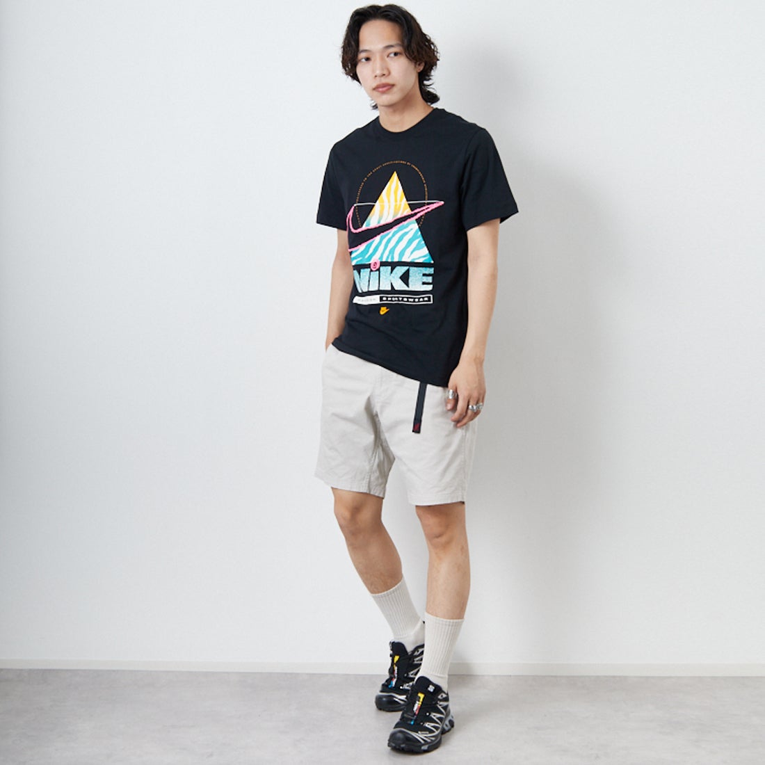 NIKE [ナイキ] BRANDRIFF スポーツウェアTシャツ [HV9150] 010 BLACK &&モデル身長：179cm 着用サイズ：M&&