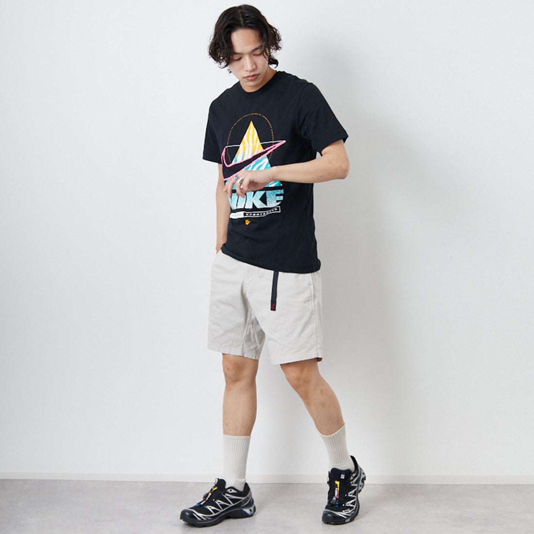 NIKE [ナイキ] BRANDRIFF スポーツウェアTシャツ [HV9150] 010 BLACK &&モデル身長：179cm 着用サイズ：M&&