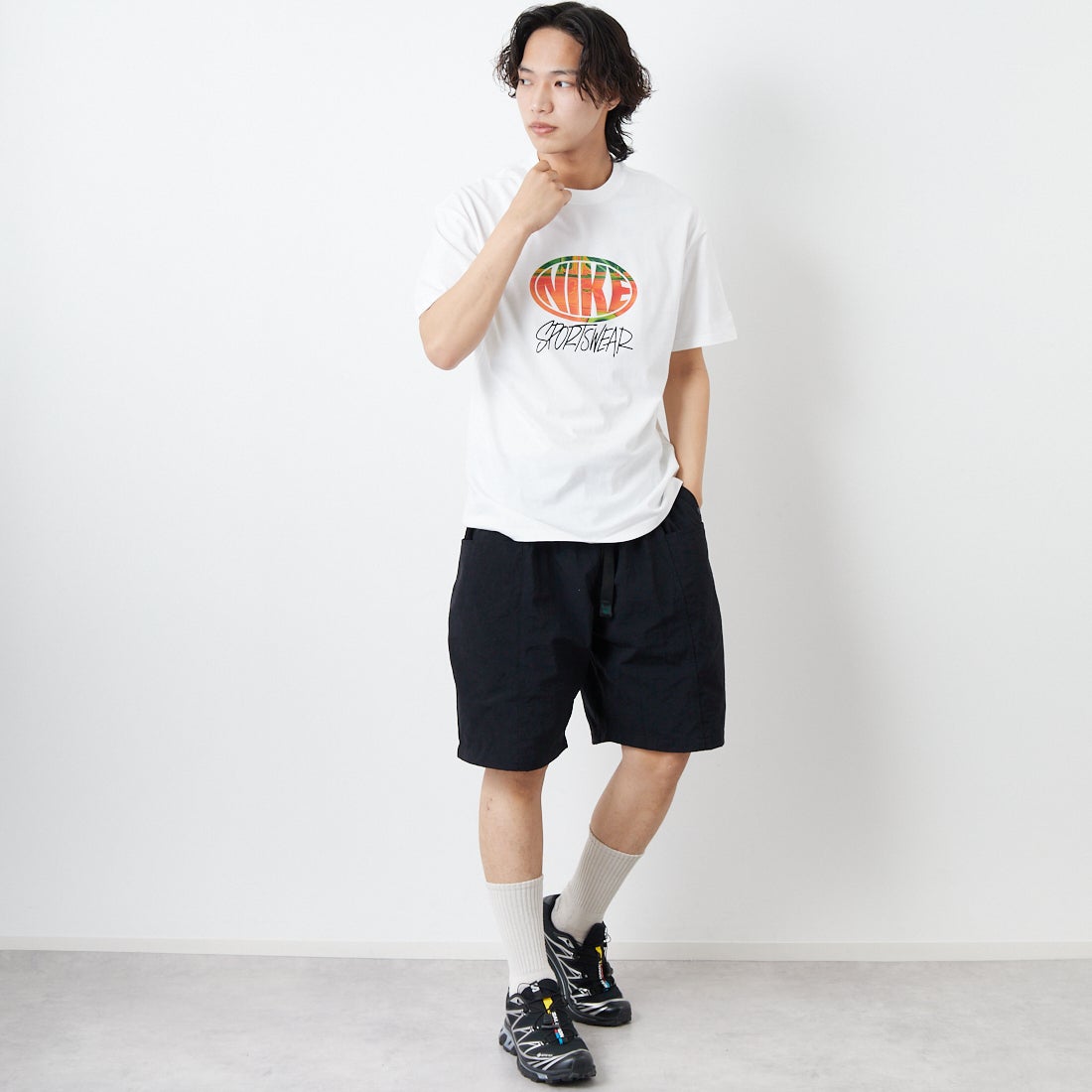 NIKE [ナイキ] スポーツウェアTシャツ [IB7556] 100 WHITE &&モデル身長：179cm 着用サイズ：M&&