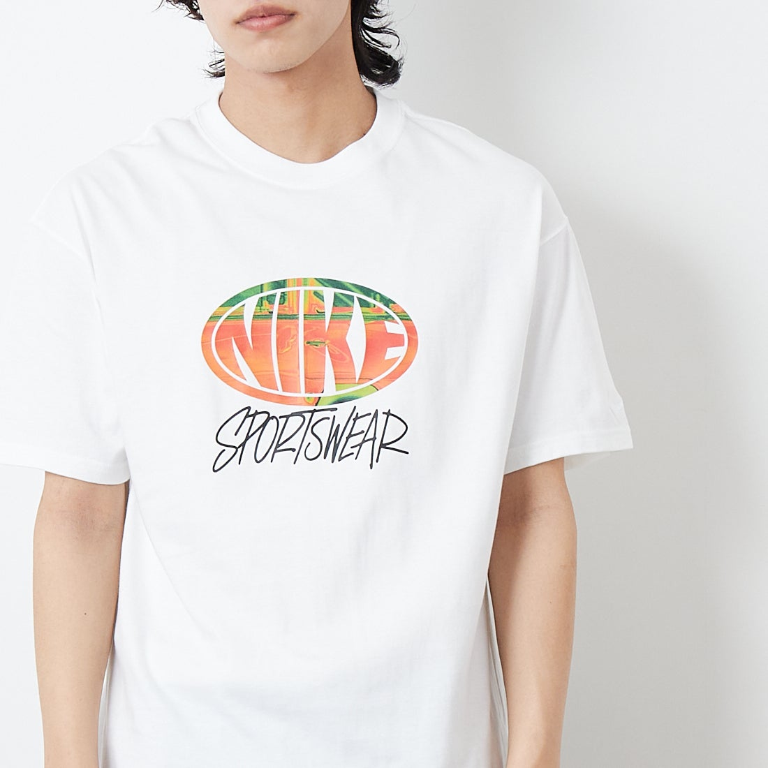 NIKE [ナイキ] スポーツウェアTシャツ [IB7556] 100 WHITE &&モデル身長：179cm 着用サイズ：M&&