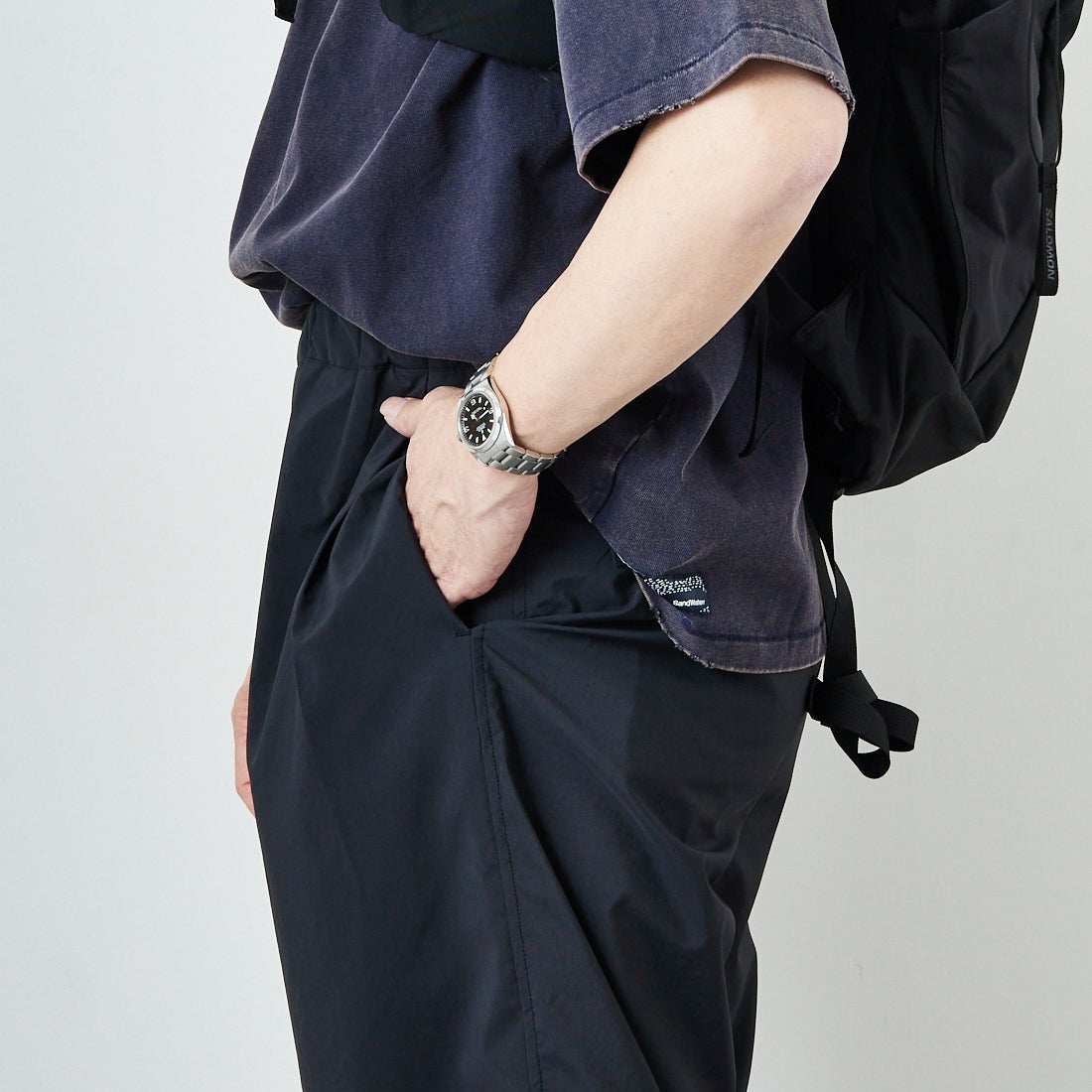 STILL BY HAND [スティルバイハンド] 別注 ドローコード付きワンタックパンツ [2501JF-EX03-JF] INK BLACK