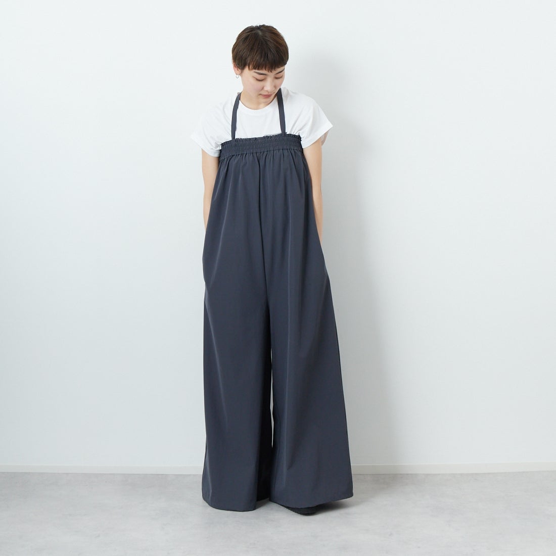 CLOCHE [クロシェ] 撥水ベアトップオールインワン [51286563] ﾁｬｺｰﾙ &&モデル身長：160cm 着用サイズ：2&&