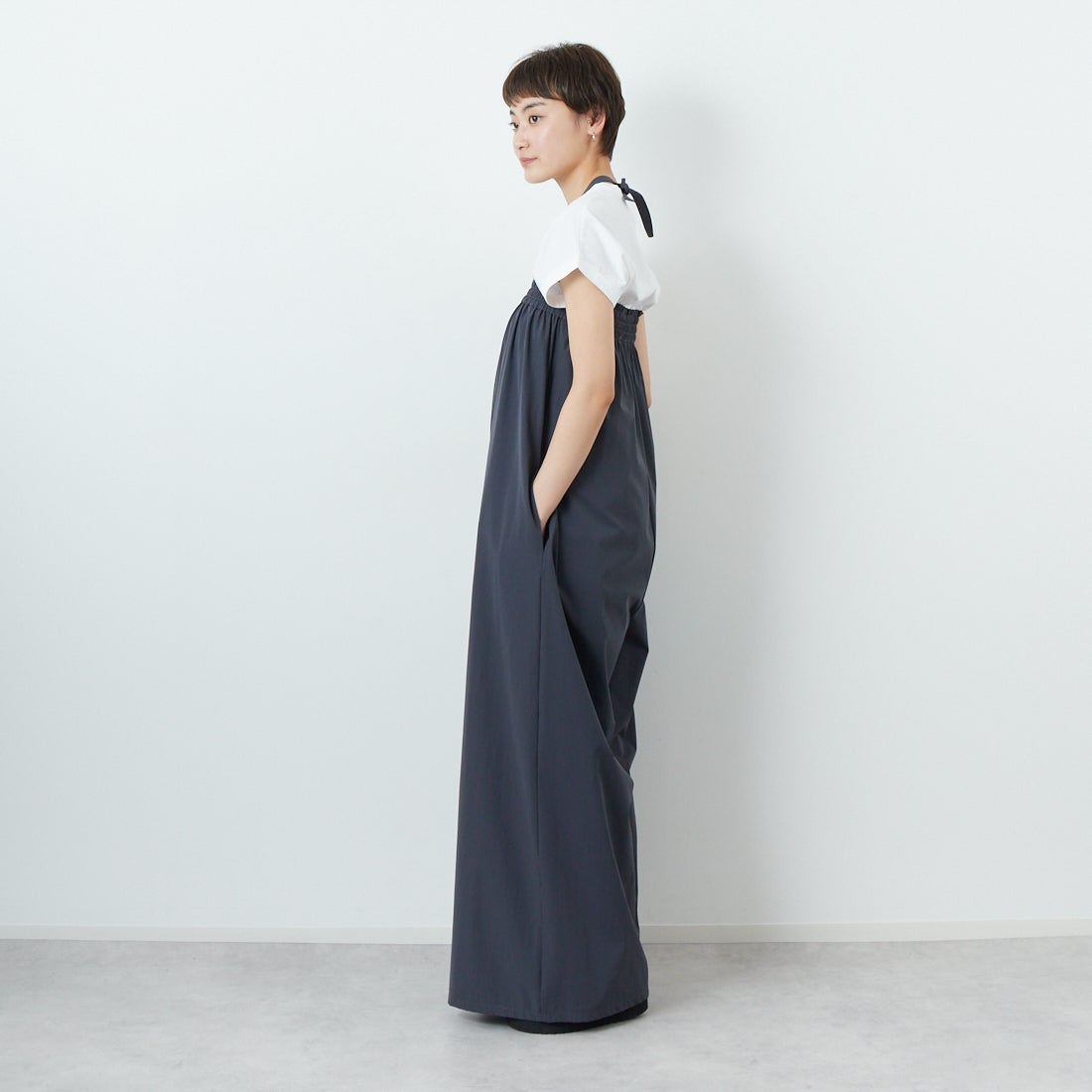 CLOCHE [クロシェ] 撥水ベアトップオールインワン [51286563] ﾁｬｺｰﾙ &&モデル身長：160cm 着用サイズ：2&&