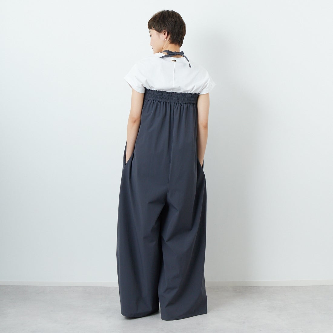 CLOCHE [クロシェ] 撥水ベアトップオールインワン [51286563] ﾁｬｺｰﾙ &&モデル身長：160cm 着用サイズ：2&&