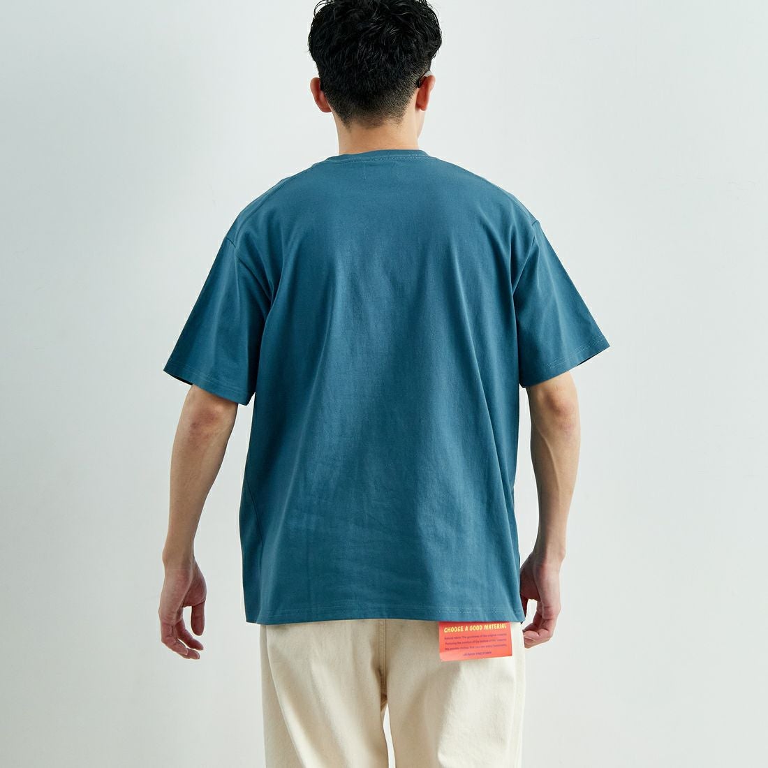 THE FOX [ザフォックス] 別注 ワンポイントロゴワッペン ポケットTシャツ [JFU25SS-11-JF] BLUE &&モデル身長：168cm 着用サイズ：M&&