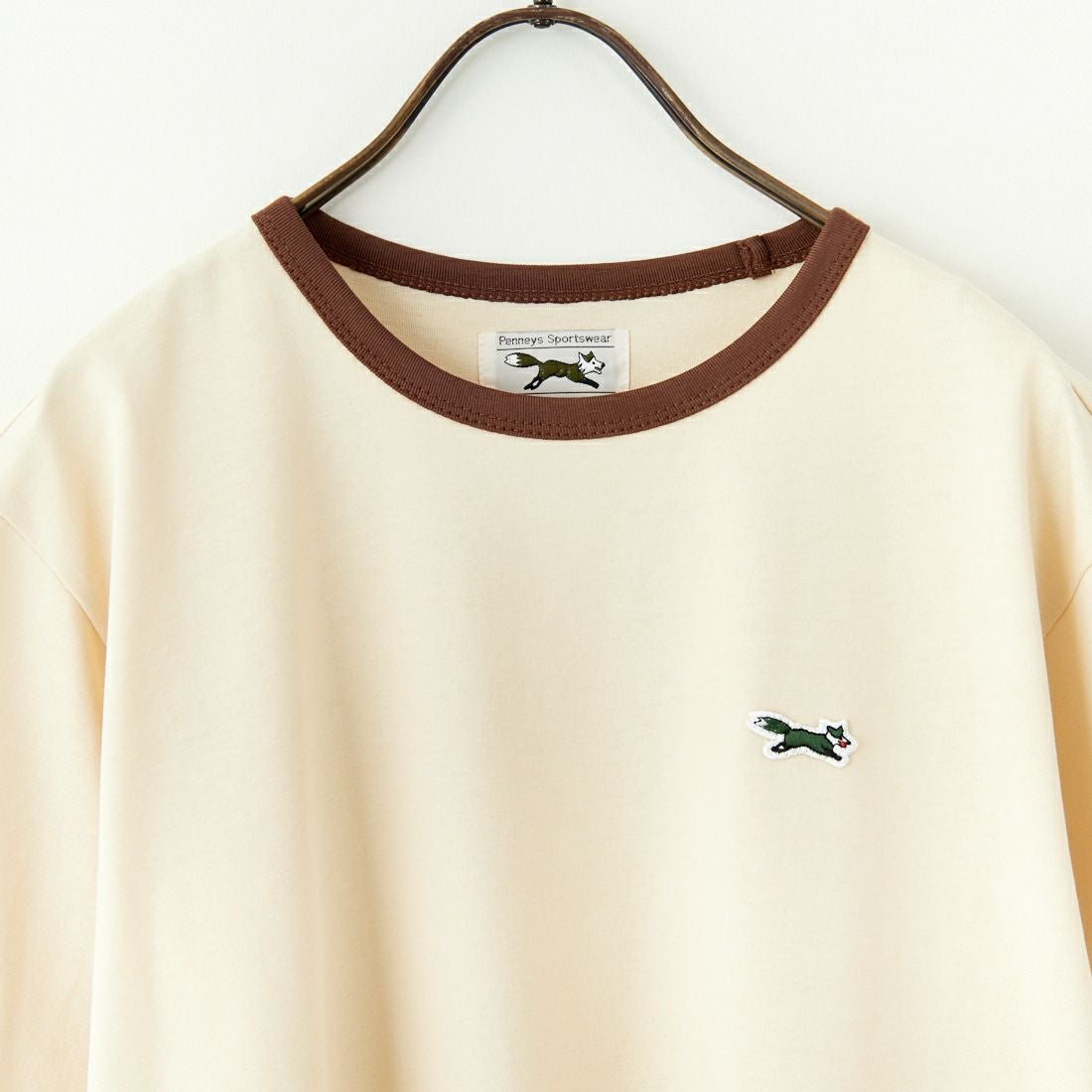 THE FOX [ザフォックス] 別注 ワンポイントロゴワッペン リンガーTシャツ [JFU25SS-10-JF] BEG/BROWN