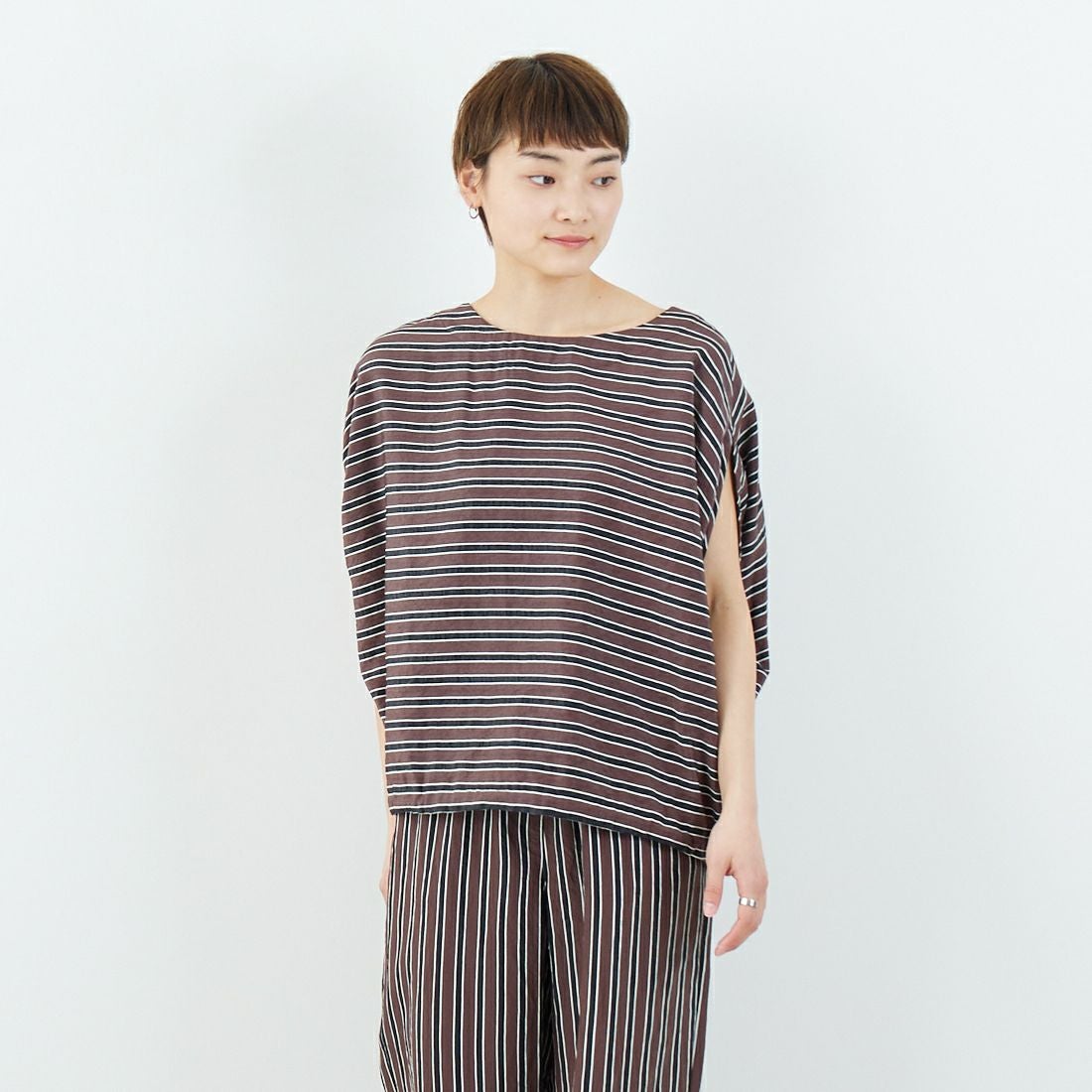 MICA&DEAL [マイカアンドディール] ボーダーボートネックブラウス [0125201103] BROWN