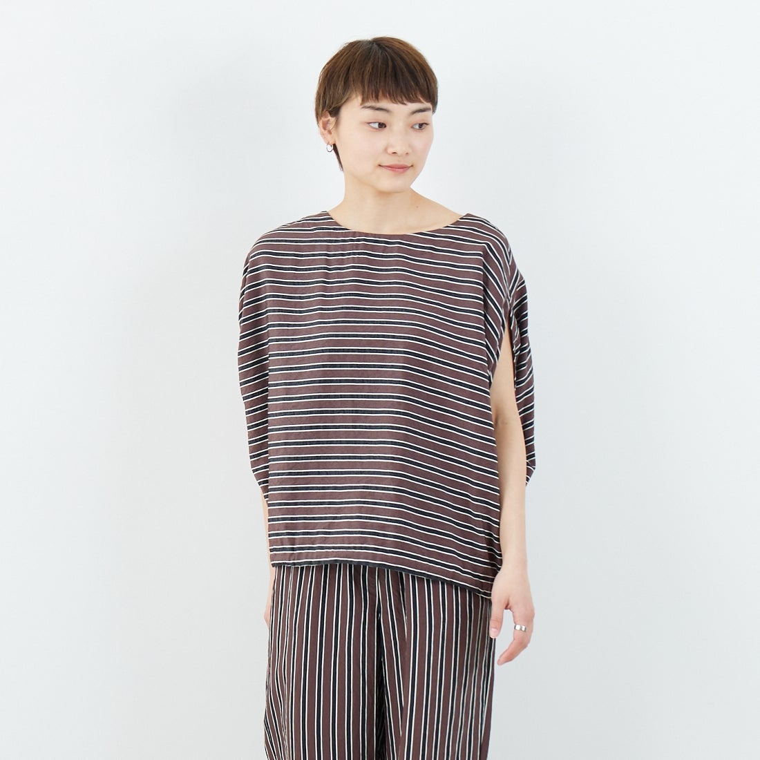 MICA&DEAL [マイカアンドディール] ボーダーボートネックブラウス [0125201103] BROWN