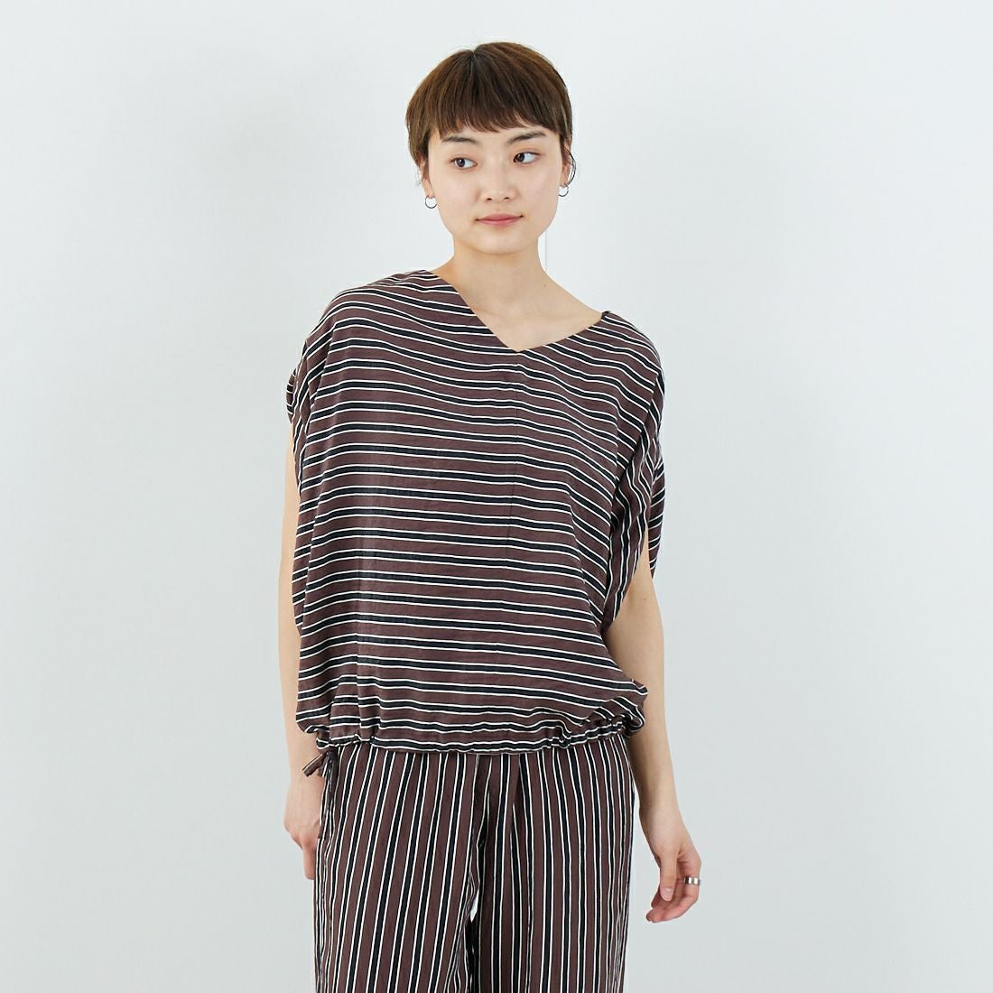 MICA&DEAL [マイカアンドディール] ボーダーボートネックブラウス [0125201103] BROWN