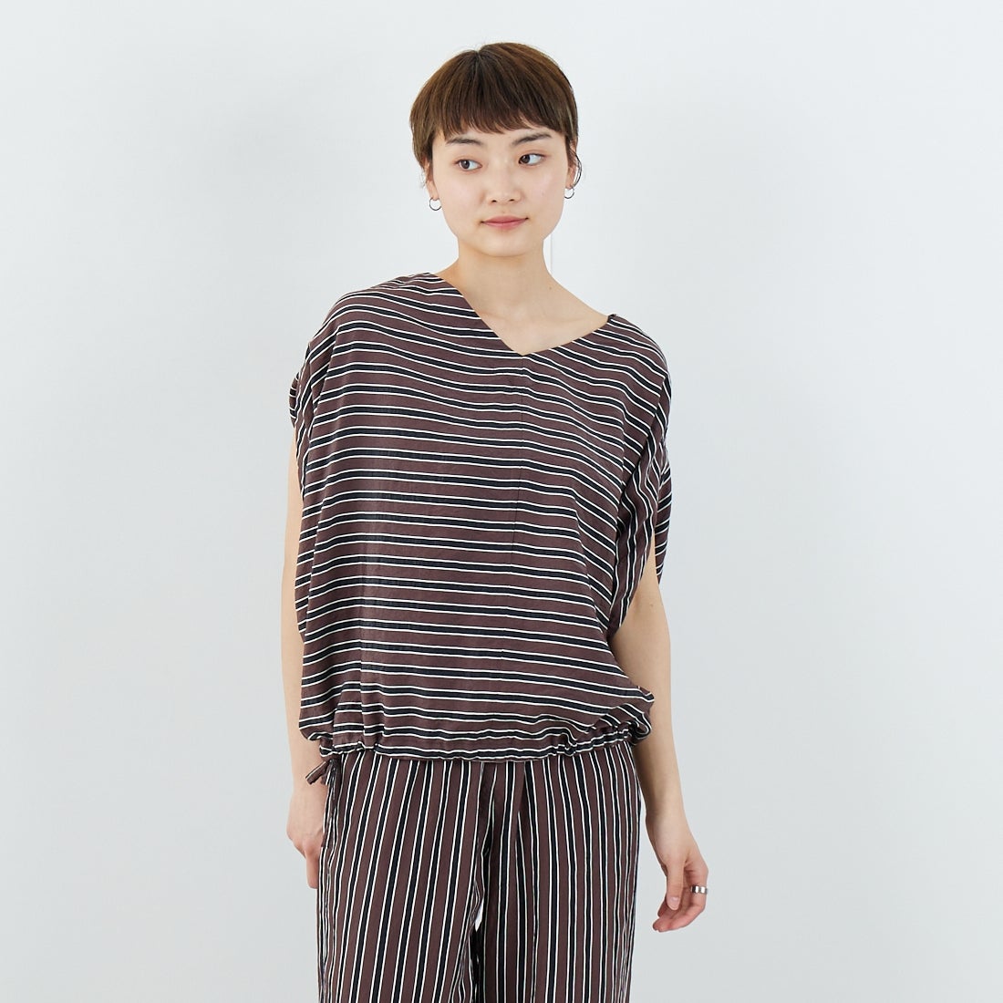 MICA&DEAL [マイカアンドディール] ボーダーボートネックブラウス [0125201103] BROWN