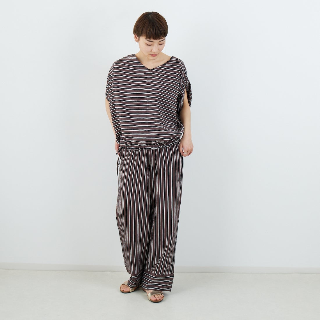MICA&DEAL [マイカアンドディール] ボーダーボートネックブラウス [0125201103] BROWN