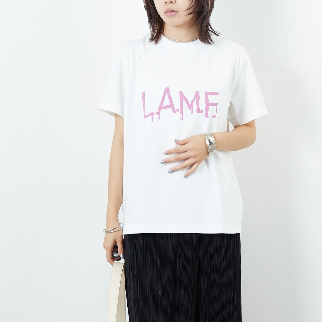 WORN FREE [ウォーン フリー] ブロンディTシャツ LAMF [WFR-VTG-000020] 01 WHITE &&モデル身長：167cm 着用サイズ：S&&