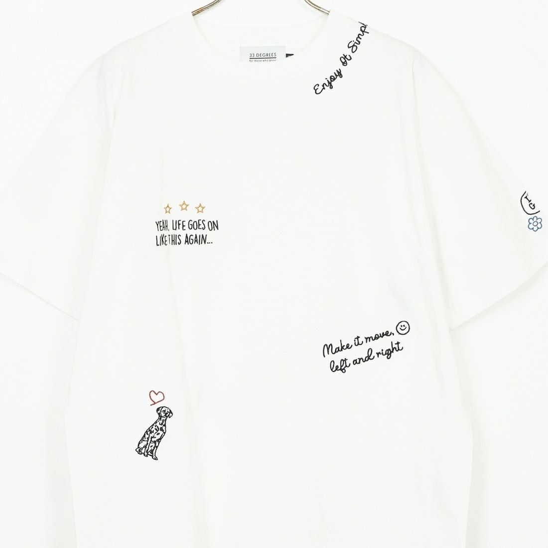 33Degrees [サーティスリーディグリーズ] 刺繍Tシャツ [TDR-252-019] 81 WHTﾃｶﾞｷ