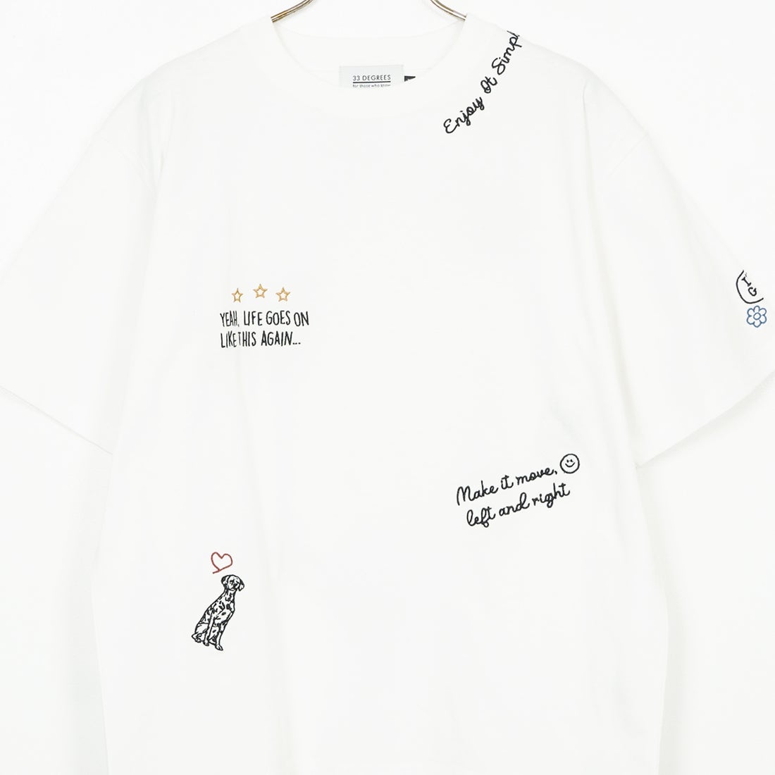33Degrees [サーティスリーディグリーズ] 刺繍Tシャツ [TDR-252-019] 81 WHTﾃｶﾞｷ