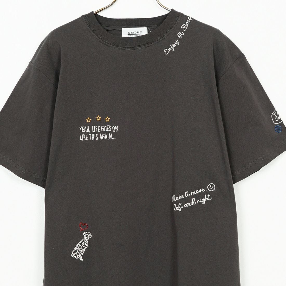33Degrees [サーティスリーディグリーズ] 刺繍Tシャツ [TDR-252-019] 02 CHAﾃｶﾞｷ