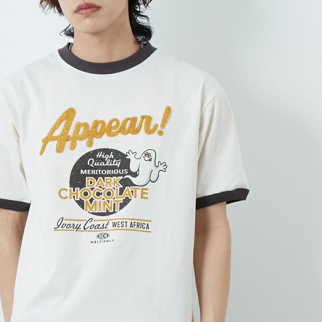 33Degrees [サーティスリーディグリーズ] 刺繍リンガーTシャツ [TDR-252-020] 80 CH BEER &&モデル身長：179cm 着用サイズ：M&&