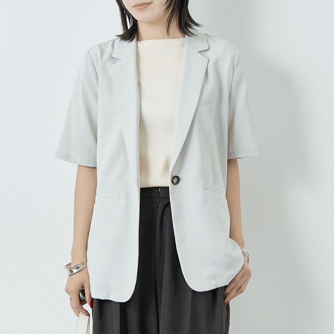 Jeans Factory Clothes [ジーンズファクトリークローズ] ミックスラメ テレコTシャツ [21255055] 031 ｵﾌ &&モデル身長：167cm 着用サイズ：38&&