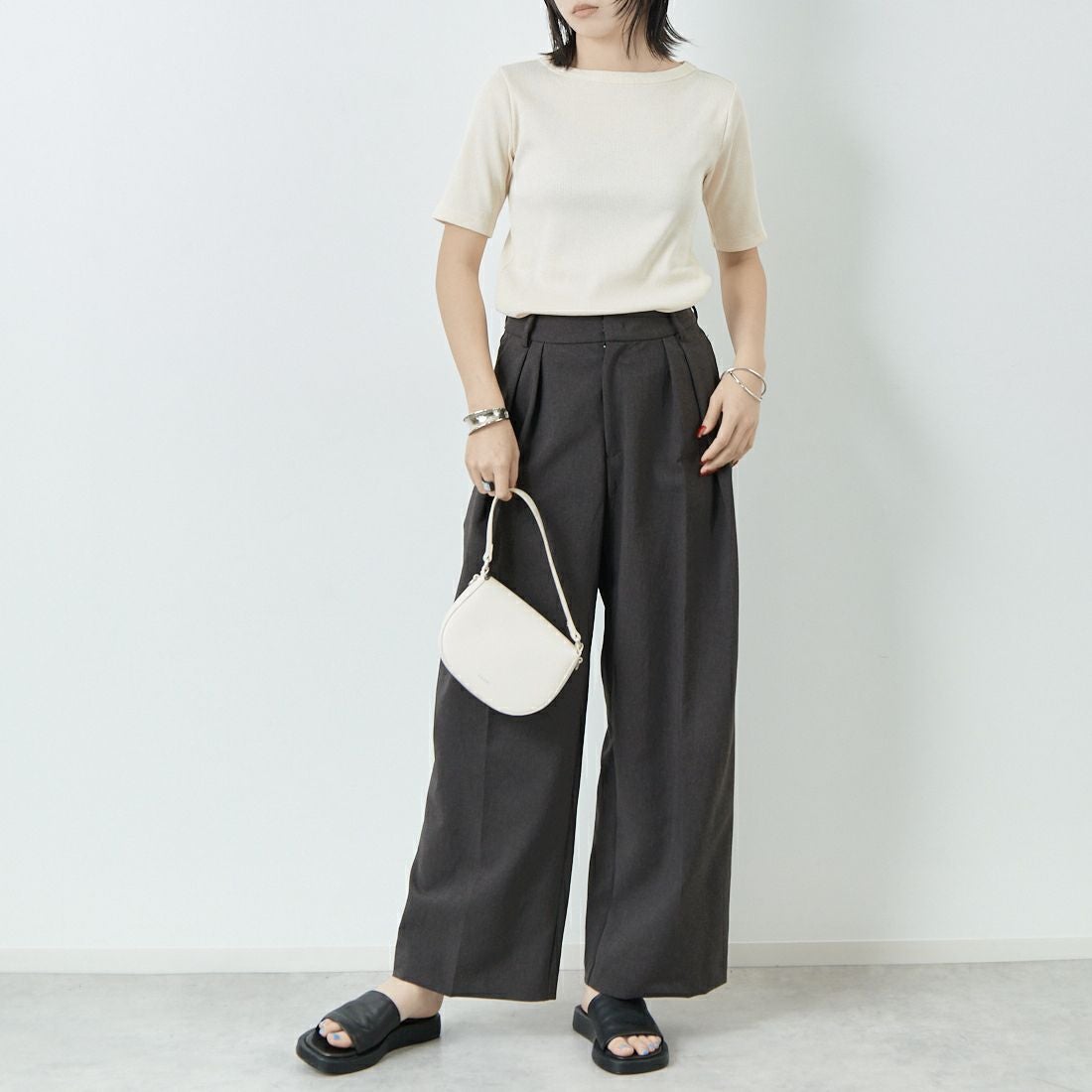 Jeans Factory Clothes [ジーンズファクトリークローズ] ミックスラメ テレコTシャツ [21255055] 031 ｵﾌ &&モデル身長：167cm 着用サイズ：38&&