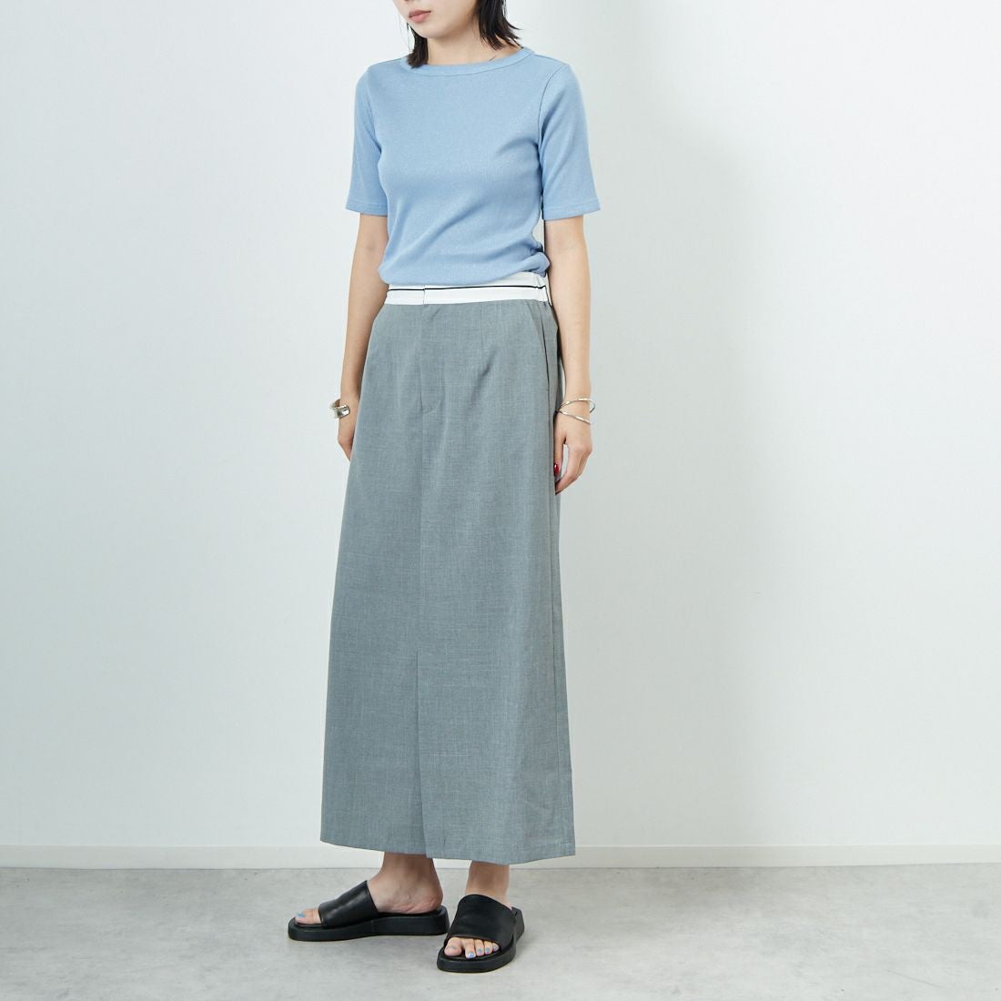 Jeans Factory Clothes [ジーンズファクトリークローズ] ミックスラメ テレコTシャツ [21255055] 073 ｻｯｸｽ &&モデル身長：167cm 着用サイズ：38&&