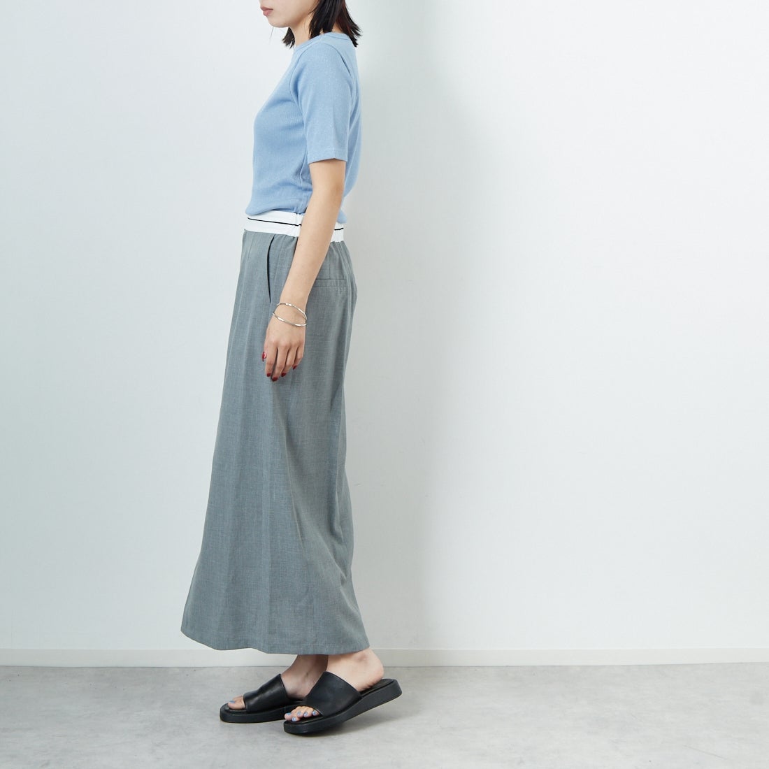 Jeans Factory Clothes [ジーンズファクトリークローズ] ミックスラメ テレコTシャツ [21255055] 073 ｻｯｸｽ &&モデル身長：167cm 着用サイズ：38&&