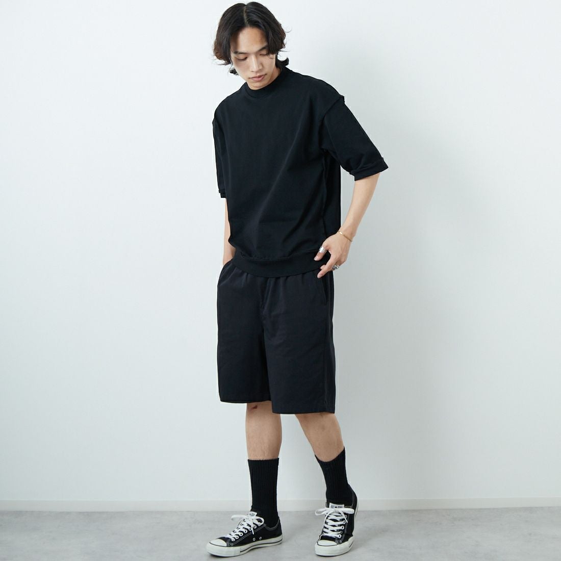 SLICK [スリック] ヘビーウェイトカットオフTシャツ [5230122] 700 BLACK &&モデル身長：179cm 着用サイズ：1&&