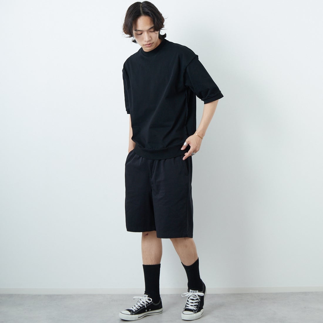 SLICK [スリック] ヘビーウェイトカットオフTシャツ [5230122] 700 BLACK &&モデル身長：179cm 着用サイズ：1&&