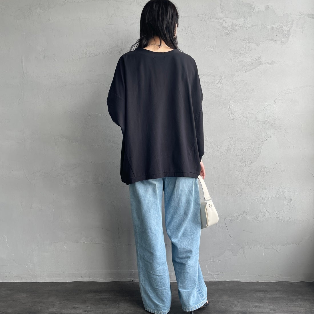 mizuiro ind [ミズイロインド] コクーンワイドプルオーバー [1-210057] 99 BLACK &&モデル身長：160cm 着用サイズ：F&&