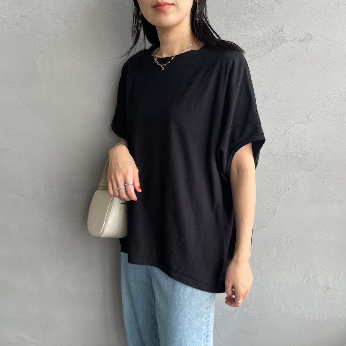 mizuiro ind [ミズイロインド] コクーンワイドプルオーバー [1-210057] 99 BLACK &&モデル身長：160cm 着用サイズ：F&&